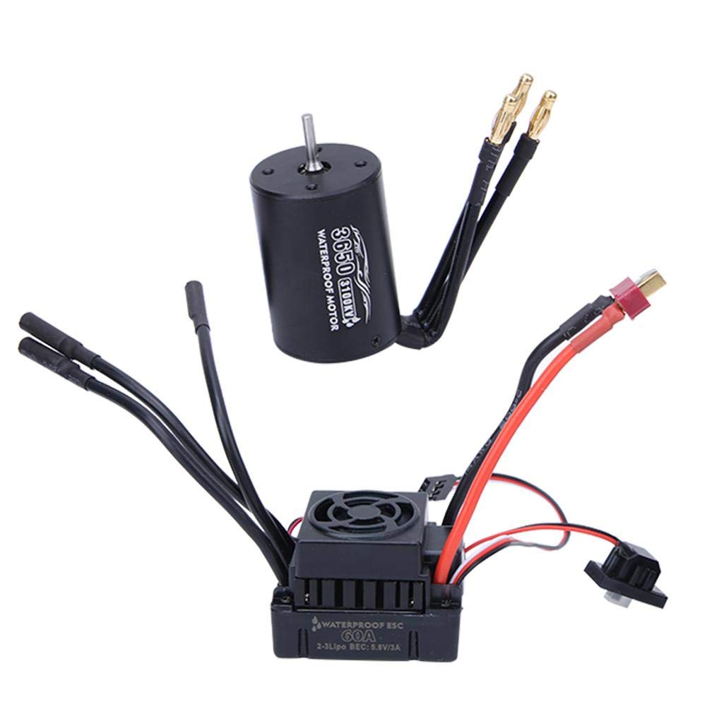 Części RC, silnik bezszczotkowy Surpass-Hobby 3650 + 60 A ESC czarny wodoodporny zestaw pasuje do samochodu RC 1/10 (3900 KV)