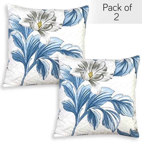 Image of HOKIPO Printed Cushion Cover 16x16 in, Celadon Blue Camellia