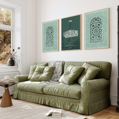 Image of ARTELLY Islamic Wall Painting for Wall Decoration, Living Room Bedroom Office Decor, Arabic Calligraphy Wall Poster Art Set of 3 (Art 5, 13 x 19 inch)