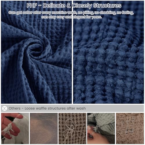 Image of PHF 100% Cotton Waffle Throw Blanket Lightweight Breathable, Bright Blue