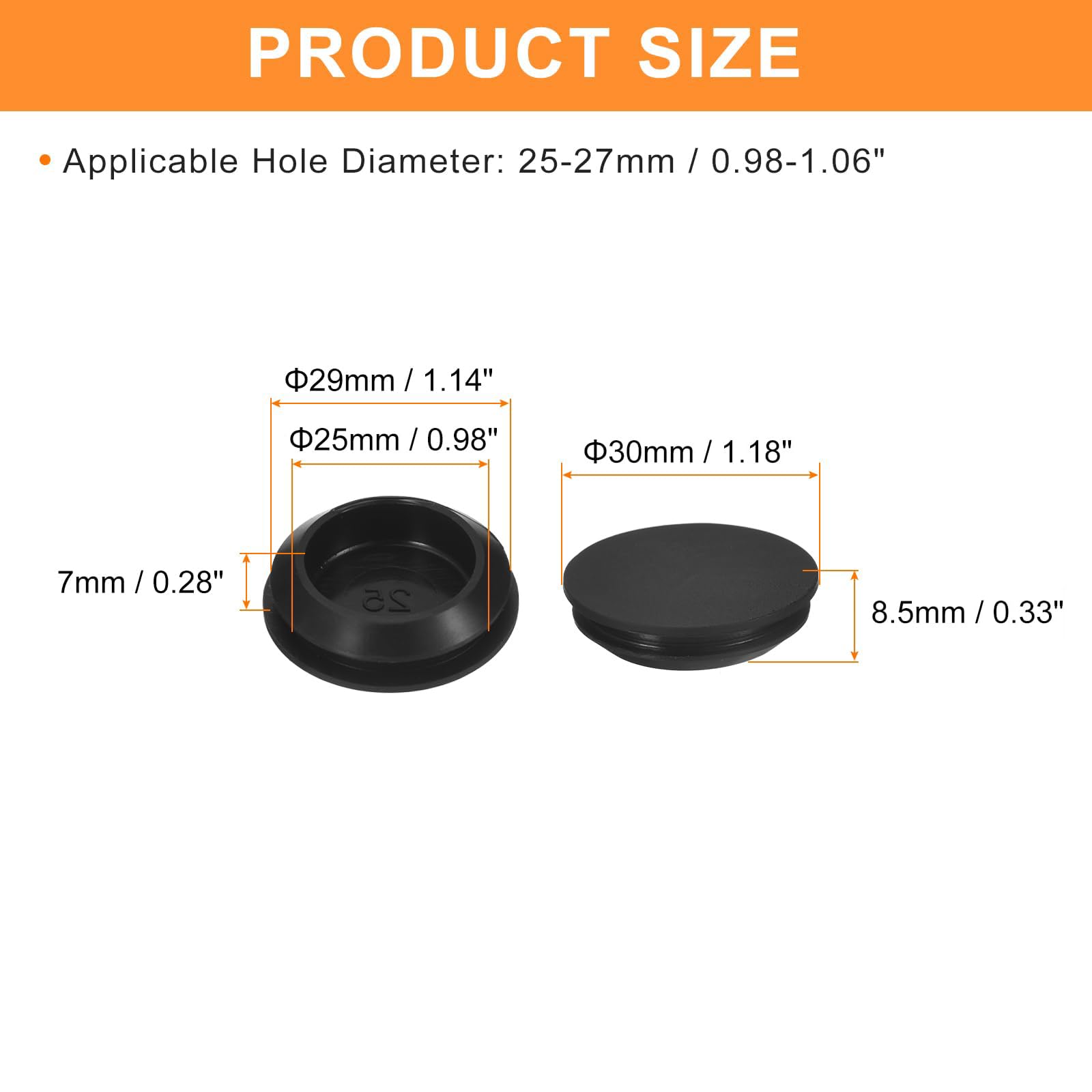 TA-VIGOR 16Pcs Silicone Snap in Locking Hole Plugs, Rubber Panel Seal Cover Flush Type Panel Round for 25-27mm Hole - Image 2