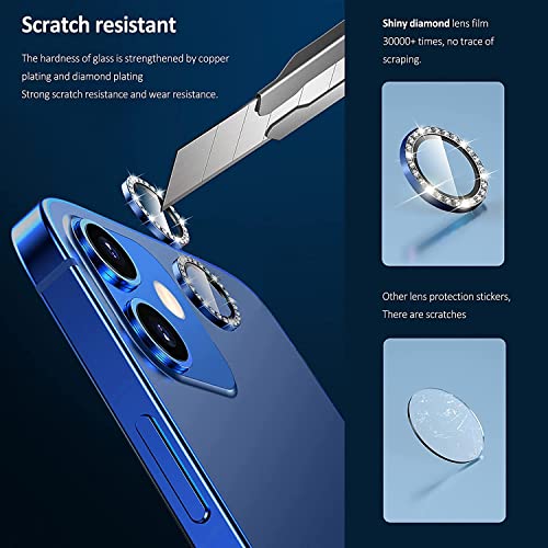 Image of for iPhone 11 /12 /12 Mini Camera Lens Screen Protector Tempered Glass [Set of 2] [High Definition Anti-Scratch /Dust, Metal Ring Film]- Blue Diamond