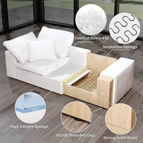 Image of Modular Sectional Sofa Cloud Couch,78.6 inch Down Filled Comfy Cloud Modern Sofa,2 Seater with White Linen Couch Cushion Covers Removable Furniture for Living Room