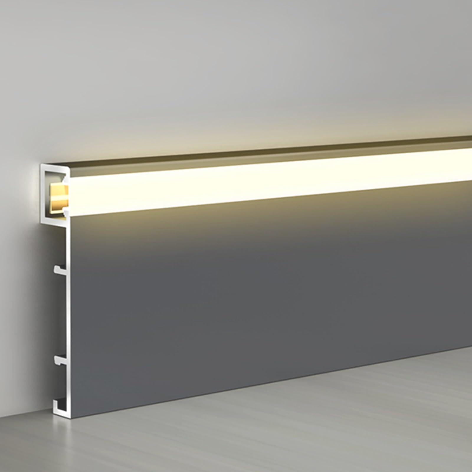 Aluminum Led Skirting Baseboard, 2in High Light Strip Diffuser Channel w/Lampahade for Home Living Room Bedroom Kitchen, Wall Base Molding Trim(Gray,L 9M/29.5fT)