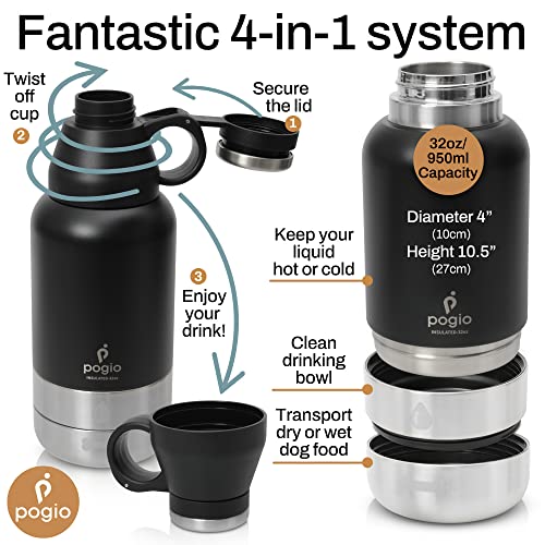 Pogio 3-In-1 Dog Water Bottle Bowl - 32 Oz. Pet Water Bottle With Bowl For Wet Or Dry Food And Wide Open Mouth With Cup, Leak-Proof Food-Safe Portable Travel Water Bottles For Dogs #TOP1
