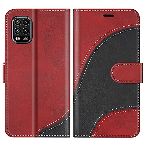 BoxTii Cover per Xiaomi Mi 10 Lite 5G, Custodia in PU Pelle Portafoglio per Xiaomi Mi 10 Lite 5G, Magnetica Cover a Libro con Slot per Schede, Rosso