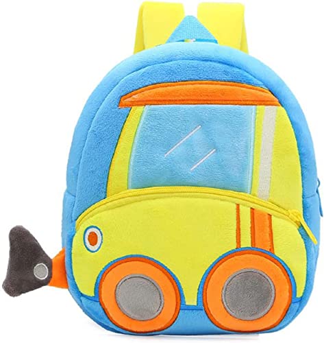 Image of blue tree Cute Boy's and Girl's Plush Bag Medium Quality Full Embroidery Designs Mini Travel Backpack Mango (Mango-bulldozer)