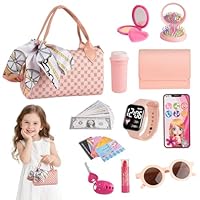 Little Girls Purse with Accessories–Kids Makeup Sets for Toddlers,My First Purse Set Includes Handbag, Phone,digital watch, Play Makeup and More Pretend Play Toys for Girl Age 3 +, Perfect Girls Toys