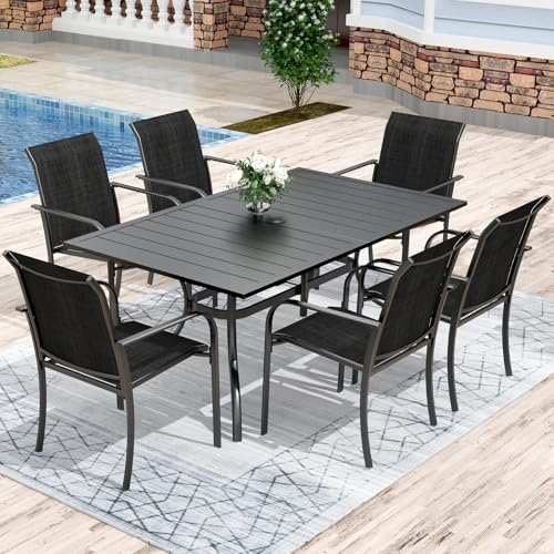 Image of Anmutig 7-Piece Outdoor Dining Set, 63 inch Patio Table, Dark Gray