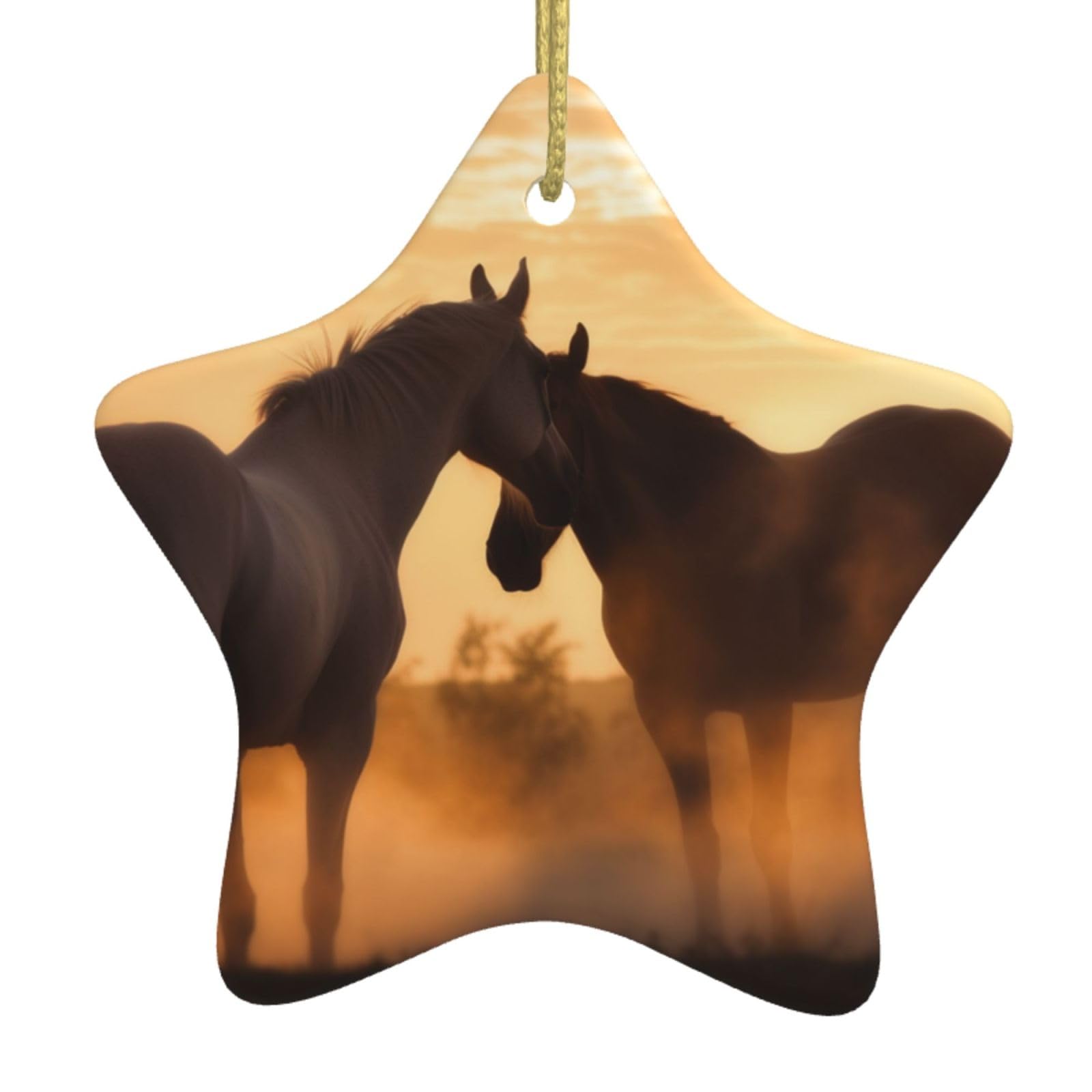Ceramic Christmas Tree Hanging Ornaments with Gold Ropes Christmas Tree Decorations Star Ceramic Horses in Love Pendant Keepsake Decorations for Holiday Xmas Gift Ideas