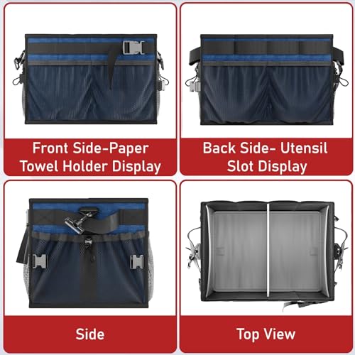 FANGSUN Large Grill and Picnic Caddy with Paper Towel Holder, BBQ Organizer for Utensil, Plate, Condiment, Collapsible & Easy Carry Griddle Caddy, Must Haves for Outdoor, Camper, Travel, Car, RV - Image 7