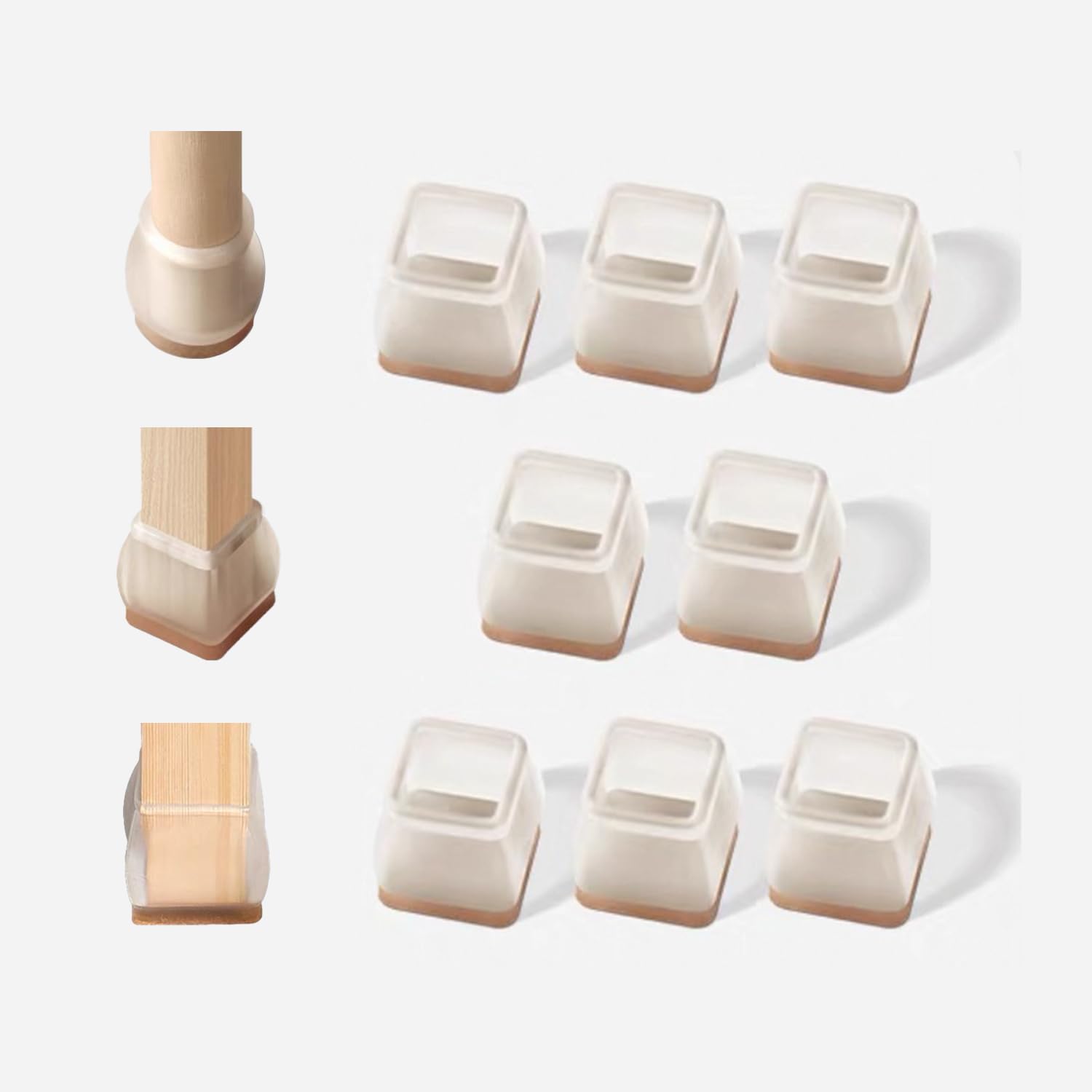 RAYKING 椅子脚カバー 8個セット 椅子脚キャップ シリコン 椅子足キャップ 椅子足カバー イス足カバー チェアカバー フローリング 丸脚 角脚兼用 正方形 長方形 イス脚カバー 傷防止 滑り止め 騒音防止 床キズ 防止 フェルト (正方形S, ブラウン)