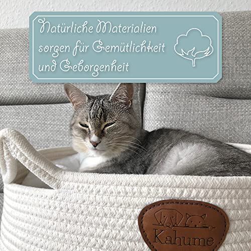 Katzenbett waschbar, Katzenkorb zum Schlafen aus Baumwollseilen, ECO Katzenkörbchen, Hundebett Korb geflochten, Bett für Katzen, Schlafplatz Liegeplatz Bettchen Haustierbett Körbchen Cat Bed weiß – Bild 6