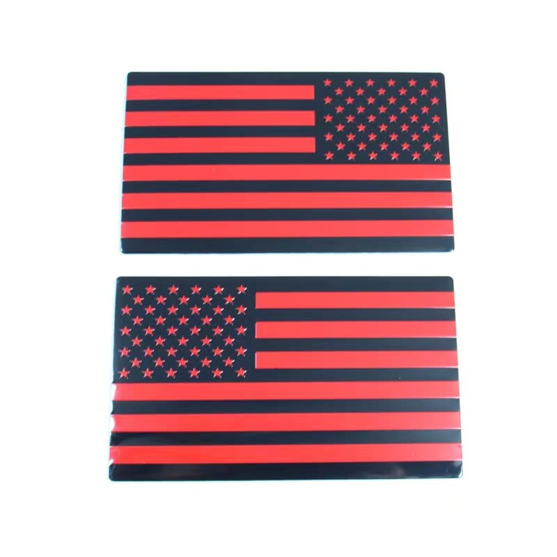 Image of 2 PCS Flag Badges 3D Embossed Stars Zinc Alloy Chrome Regular Orientation and Reverse Orientation,Patriotic Flag,for All Car, Truck or SUV(Black Red)
