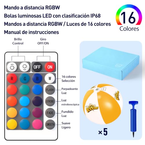 Image of 5 Pack 16 inch Light Up Beach Ball Pool Toys - 16 Lighting and 4 Modes LED Beach Ball with Remote Control,Suitable for Pool Game Summer Pool Party,Outdoor Family Games, Yellow