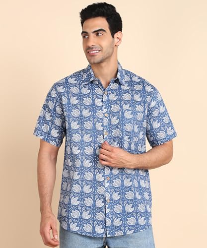 Image of BLOCKS OF INDIA Cotton Hand Block Print Half Sleeves Summer Shirt for Men