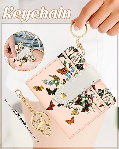 Image of Bistup Small Card Wallet for Women with Keychain, Butterfly | Clear ID Window, Compact Design for Daily Carry, Durable Material, Sturdy Keychain, Aesthetic