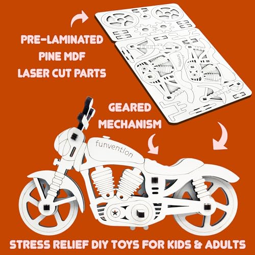 Image of Funvention Fun-Fidget DIY Mechanical Models (Return Gift Pack of 6) - F1 Racer Car & Cruiser Bike - 3D Wooden Puzzle, Build & Play Gear Toy, STEM Activity, Birthday Return Gifts for Kids Age 5+