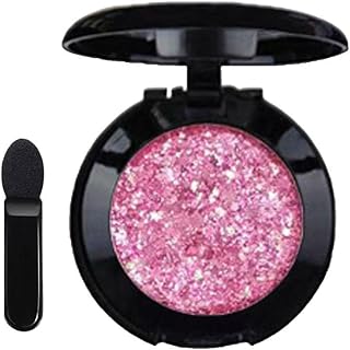 Shimmer Pink Single Eyeshadow, Diamond Glitter Pressed Powder, Waterproof Eye Shadow Palette, Blendable Eyes Makeup with Brush Mirror for Women & Girls