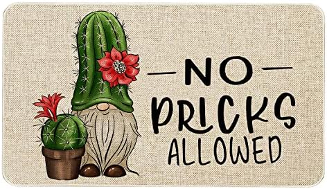 Roszwtit Spring Summer Door Mat 30 X 17 Inch No Picks Allowed Cactus Gnome Doormat Indoor Outdoor Entrance Funny Floor Mat Non Slip Summer Decor Rubber Welcome Mats