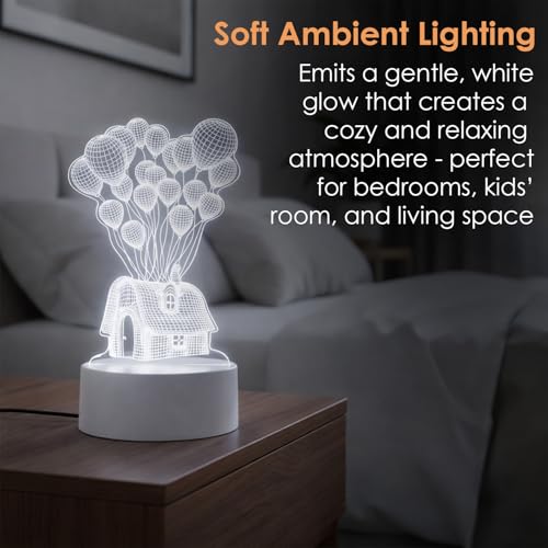 Image of Oblivion 3D Illusion LED Night Lamp 1 Pc - USB Powered Acrylic Decorative Table Light with House & Balloons Design for Bedroom, Living Room, Home Decor & Gifting - Warm & Colorful Ambience Lighting
