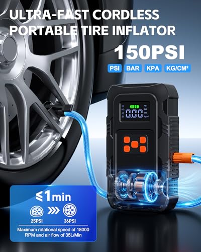 Image of 5000A Jump Starter with Air Compressor, Portable Car Battery Jump Starter with 150 PSI Tire Inflator for Up to 10.0L Gas and 8.0L Diesel Engines, 12V Jump Box Battery Charger Booster(Orange)