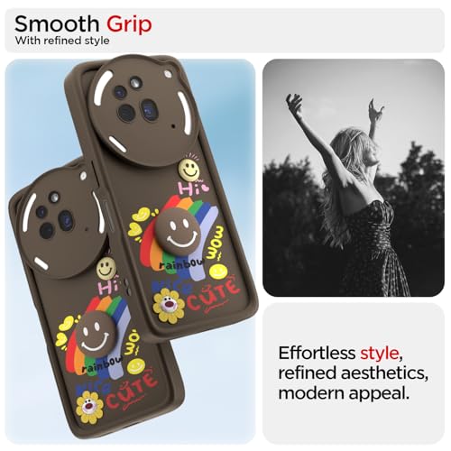 Image of Pikkme Back Cover for Nothing Phone 3a Pro 5G | Soft Silicone| Cute Rainbow Smile & 3D Cartoon Flower Design | Shockproof Raised Camera Protection Bumper Case (Brown)