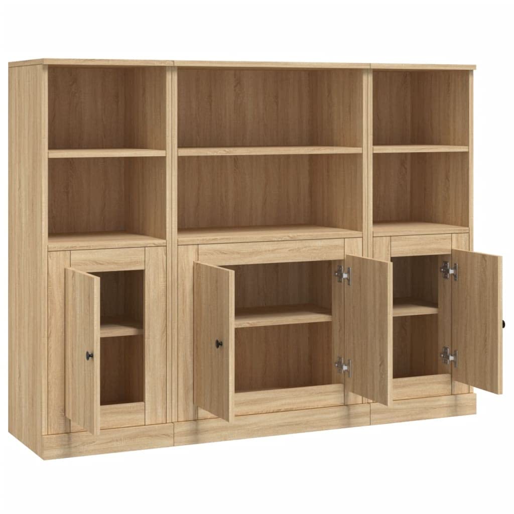 Juego de 3 tablas elevadas de roble Sonoma, 132 x 35,5 x 103,5 cm, material de madera, aparador moderno para salón, pasillo, dormitorio con soporte de pared