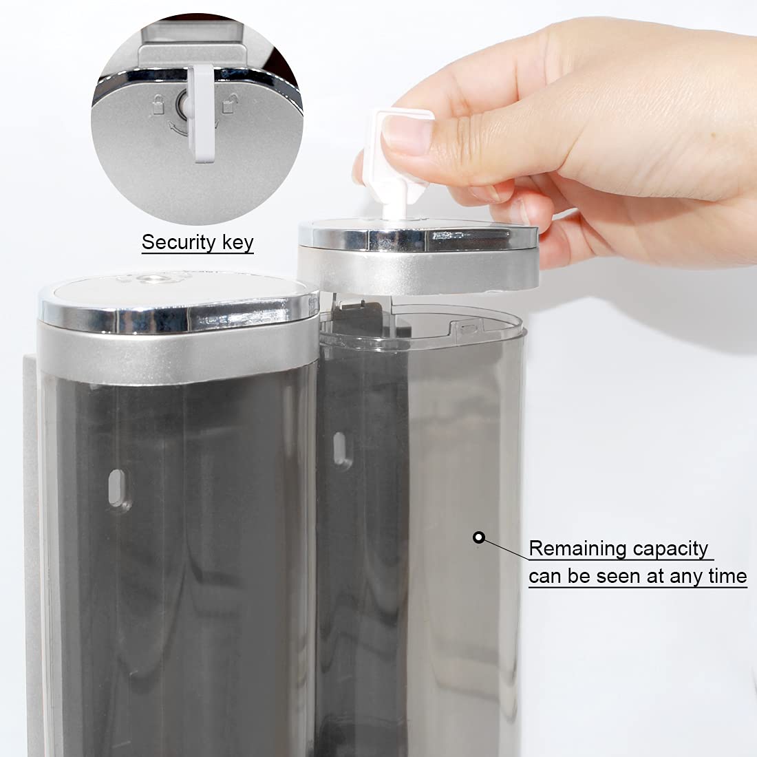 Dispenser per sapone a 2 camere da parete, dispenser per doccia da 300 ml, con pressione manuale per lozione e sapone da doccia, utilizzabile per casa, bagno, cucina, hotel, ristoranti (argento)