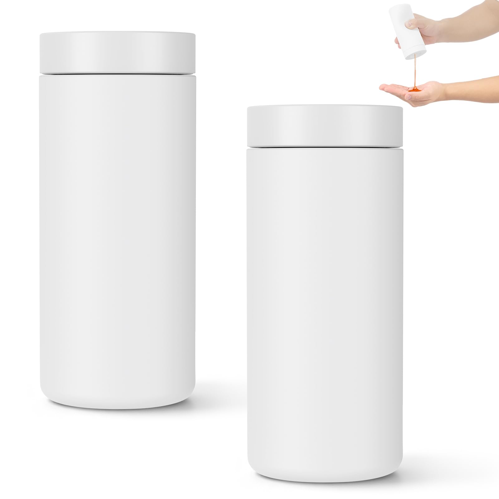 2 Pcs Silicone Washing Up Liquid Dispenser 240ml Non-Drip Dish Soap Squeezer Refillable Easy Squeeze Bottle for Kitchen, Bathroom, Essential Oil, Lotion, Shampoo, Conditioner(White)