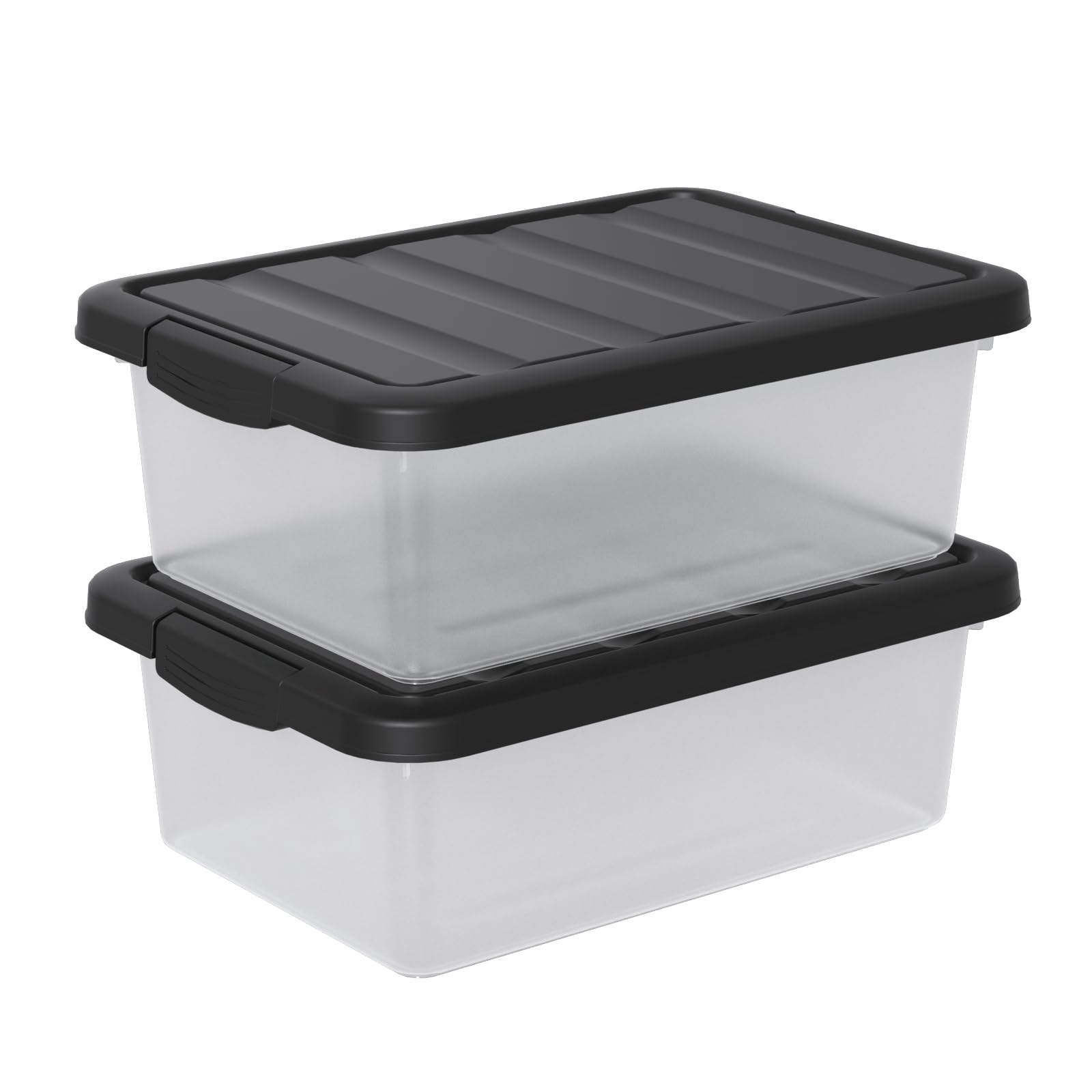 Tyminin 14 L Plastic Stackable Storage Bin, Clear Latching Box with Black Lid, 2 Packs