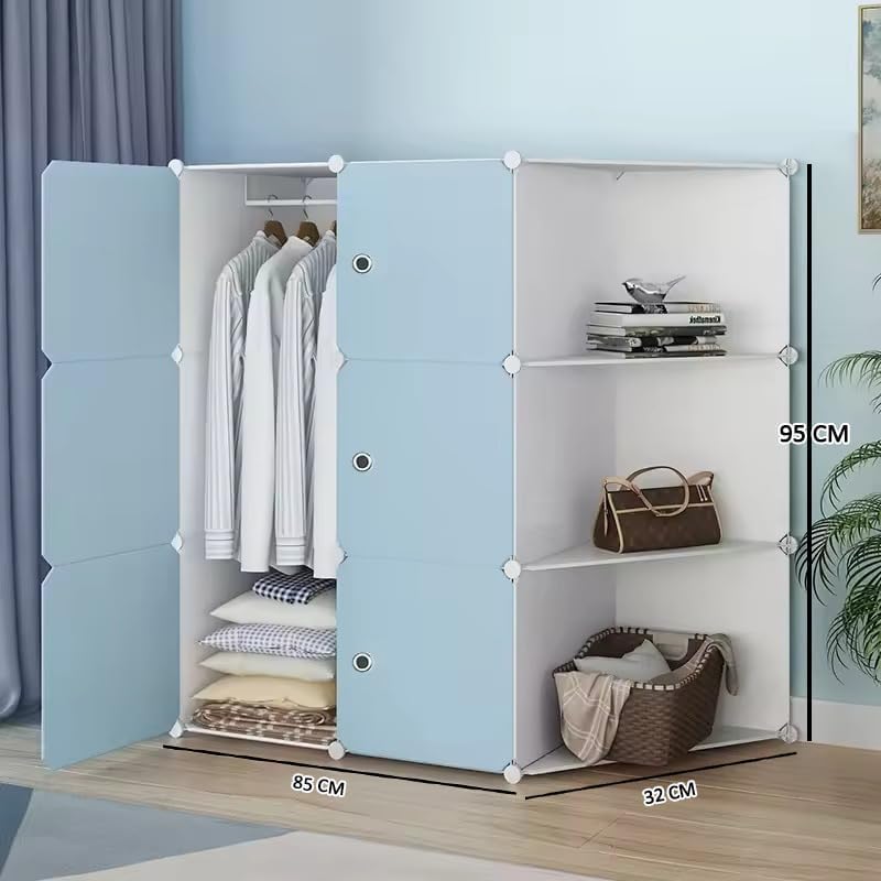 Image of Plastic Wardrobe for Clothes Storage, 6-Door Portable Collapsible Almirah & Cupboard for Bedroom, Baby Wardrobe Cabinet Organizer for Clothes & Toys (SkyBlue, 6 Door)