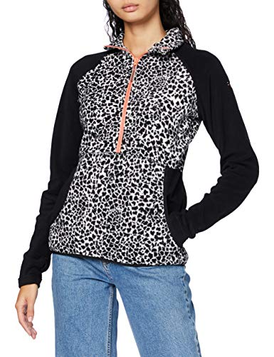 ROY10|#Roxy Cascade-Felpa in Pile con Semi Zip da Donna, True Black Pop Animal, S