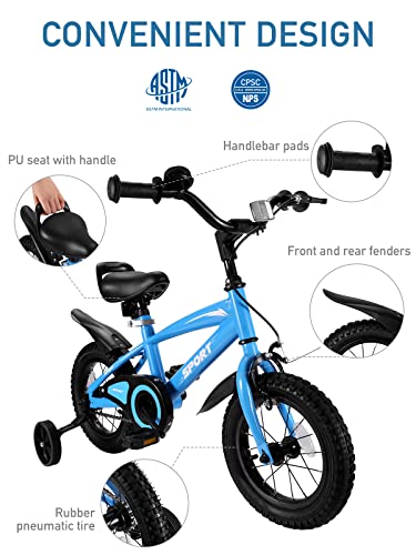 CHRUN Kids Bike Mini Bike for Kids 12” Kids\' Bicycles with Removable Training Wheels Sturdy Frame Rack Adjustable Seat Bicycle Pump Reflector Double Brake System