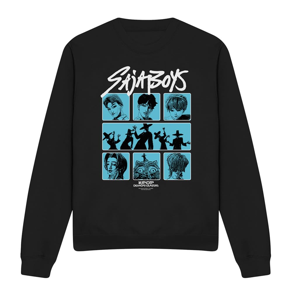 Kpop Demon Hunters Saja Boys Posterized Squares Unisex Sweatshirt, Black, Small