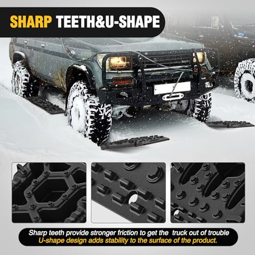 Image of Nilight Recovery Off-Road Traction Boards with Jack Lift Base Emergency Tire Ladder Mats for 4WD 4X4 Mud Sand Snow with 2PCS Mounting kit Carry Bag 2 leashes (Black)
