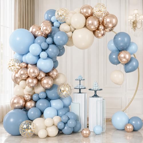 Image of Dusty Blue and Gold Balloons 50 Pcs 12 Inch | Light Blue Champagne Gold Balloons for Baby Boy Shower Bridal Engagement Birthday Wedding Bachelorette Party Decorations
