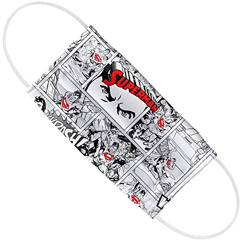 Popfunk Superman Comic Panels Pattern 1-Ply Reusable Face Mask Covering with Adjustable Nose Wire, Unisex
