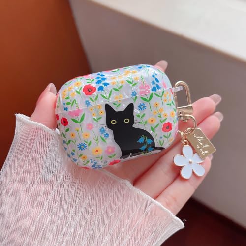 Image of MINSCOSE for AirPods Pro 3 Glitter Case,Cute Cat Flower Shell Pattern Design with Girly Keychain,Soft TPU Protective Shockproof Cover with Cleaner Kit for Girls Women for AirPods Pro 3-Cat