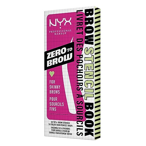 NYX Professional Makeup Plantillas para cejas gruesas y definidas, Para un efecto personalizado, Paquete de 4: Redondeadas, Rectas, Curvas y Largas, Zero to Brow