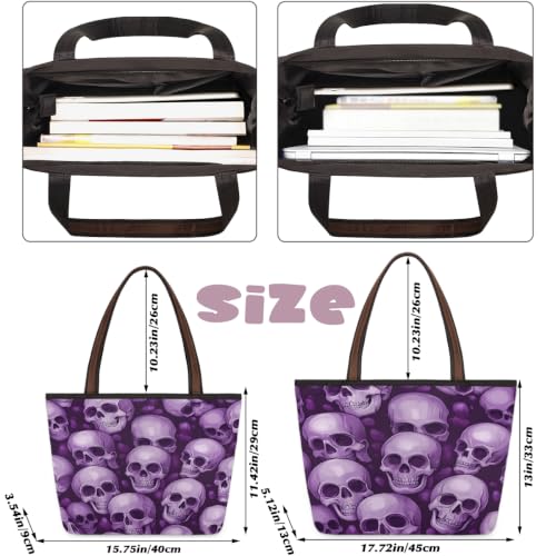 Grand sac à main décontracté polyester zippé imprimé tête de mort