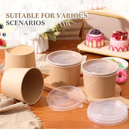 Image of Sabary 50 Pack 12oz Paper Soup Containers with Lids, Disposable to Go Soup Bowls, Ice Cream Cups, Take out Food Storage Containers, Microwavable and Freezer Safe for Ice Cream, Noodles, Snack, Yogurt