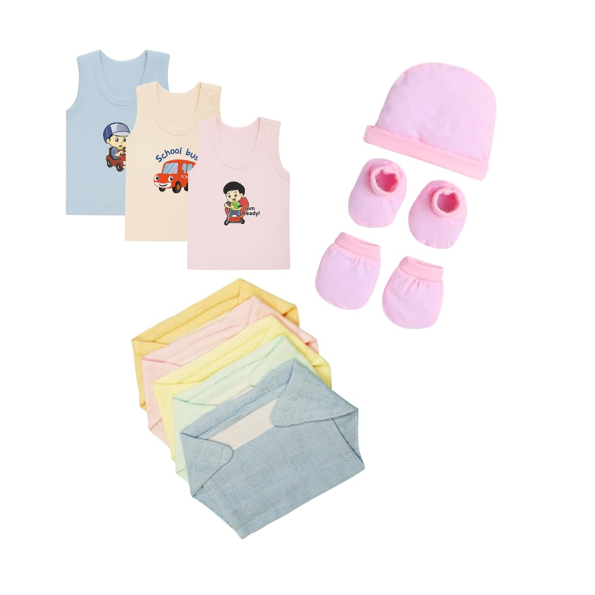 Fash-N-Vibe Infant Care Set with Vests Nappies Napkins Cap Mittens Booties and Labeled Washcloths for Babies Months Essentials Bundle for Gifting Travel and Daily Needs_27-image-13