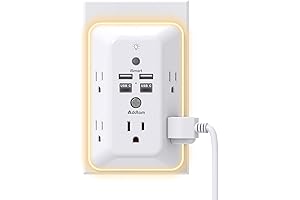 Surge Protector, USB Outlet Extender, Night Light, 5-Outlet Wall Power Strip Charger Station