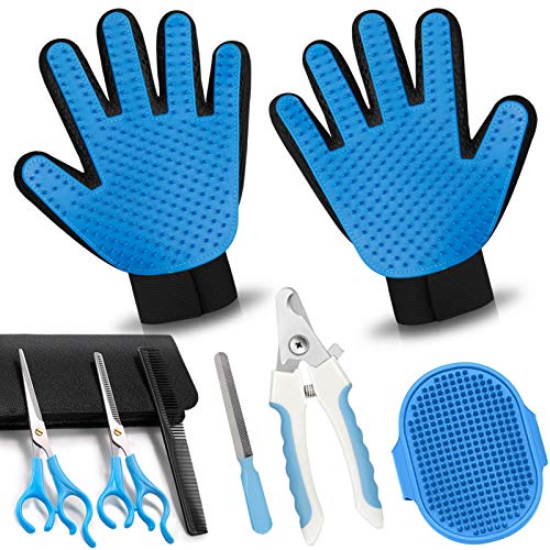 COMBOMTEK Dog Grooming Glove for Dogs and Cats, Pet Hair Remover for Dogs and Cats, Cat Shedding Brush with 259 Tips, Efficient Shedding Glove, Massage Mitt, Perfect for Dogs, Cats (Sky Blue - 3)