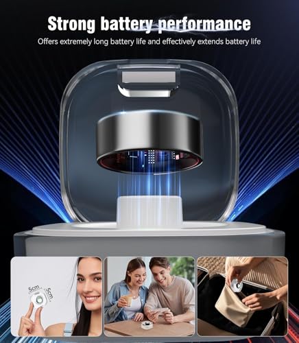 Image of 8.0 Smart Ring and Charging Case【Industry First - 0 Measurement Error】【IP68 Waterproof】 2025 Smart Ring for Women & Men for Sleep Tracking Wearable Device,Fitness Ring Black 8#