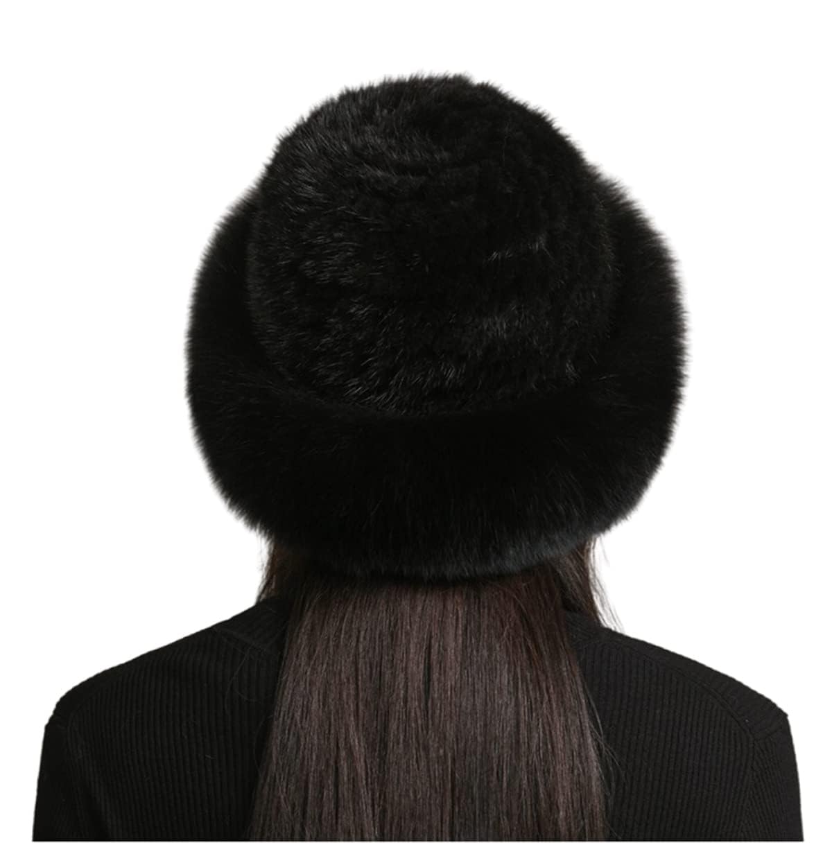 Gorros de Invierno para Mujer Niñas Piel de Visón Auténtica Gorro de Punto Borde Suave Moda