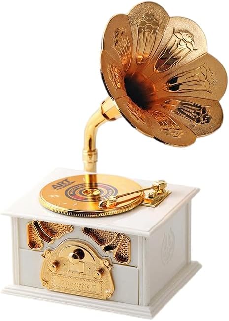 Musical Jewelry Box with Spinning Ballerina, Piano and Phonograph Shaped Music Boxes, Creative Gift Set with Dancing Girl Figurine (YL2013 Phonograph - White)