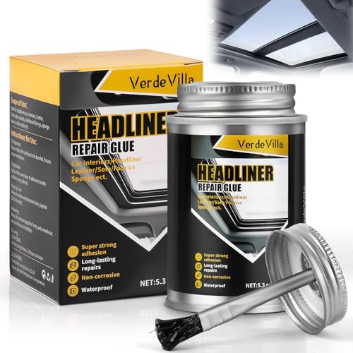 Headliner Repair Glue, Car Headliner Adhesive with Brush, Car Roof Liner Fabric Adhesive, Upholstery Glue for Cars,Headliner Repair Kit, Suitable for Automotive interiors, Fabric, Leather