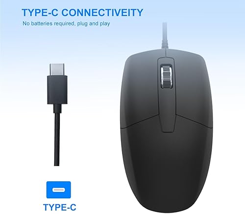 Miniatura 2 de Ratón con Cable USB C, Ratón Óptico Tipo C, Portátil Silencioso Cómodo, para Laptop, Mac, MacBook, Android, PC